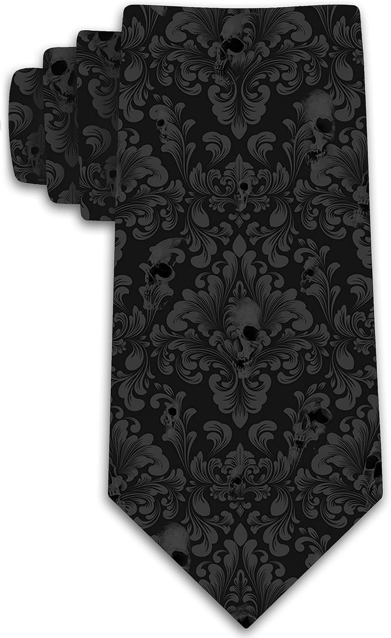 Three Rooker Skull Ties Mens Damask Necktie Halloween Tie for Men Conservative Holiday Print - Image 1